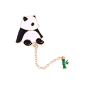 Cute cartoon enamel panda brooch with golden chain and green bamboo charm pendant - Panda with Bamboo Pendant-XZ5175