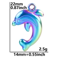 Detail view of rainbow dolphin pendant with dimensions of 22mm by 14mm and 2.5g weight - Pendant Only / Rainbow