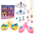 Kids princess dress up toy set with toy heels necklaces and crowns in a gift box - Yellow/Blue Bow/SP02-8