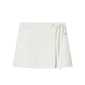 Dettaglio della minigonna bianca a portafoglio a trapezio con cintura da annodare - XS / Skirts / Bianco