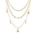 Collar dorado de varias capas con cadena de discos, cordón y cinco colgantes de estrella - Oro KC (0805)