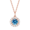 S925 sterling silver rose gold necklace featuring a round blue gemstone pendant - Aquamarine Blue 【Rose Gold】