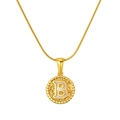 Golden stainless steel necklace with round letter B pendant and bead edge on snake chain - Gold-Letter B (Snake Chain)