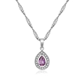 Halskette aus Titanstahl mit birnenförmigem lila Zirkonia und weißem Diamant-Halo-Anhänger - Halskette + Anhänger Set / Silber Lila Zirkon