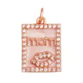 Rose gold MOM pendant with pink enamel and zircon lips for DIY jewelry making - Rect Mom-Rose Gold-Pink Enamel