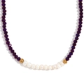 Handmade necklace featuring dark purple faceted crystal beads and white freshwater pearls - Purple Plated