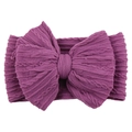 Purple nylon baby headband with a large cable knit bow detail and elastic fit - Dark Purple