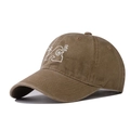 Detailed close-up of khaki washed cotton baseball cap with 333 palm tree embroidery - Adjustable / Khaki