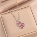 Holle kalebas ketting 18K verguld met rode edelsteen en roze diamanten hanger - Zilveren ketting met rode kalebas