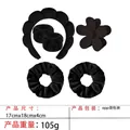 6pcs black velvet headband set with wristbands and flower clip for face washing - 8-flower Six-piece Set In Black