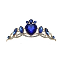 Golden princess tiara featuring a deep blue heart crystal and sparkling accents - Royal Blue