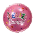 Pink round foil balloon featuring Spanish Feliz Cumple birthday design for parties - Round Spanish Happy Birthday Party (Pink)