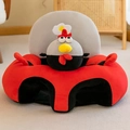 Cartoon rooster plush baby sofa seat in red and grey for upright sitting support - Big Eyed Chicken
