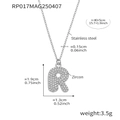 Silver stainless steel necklace with sparkling R-letter zircon pendant 40+5cm - Rp017-r Letter Steel Necklace 40+5cm