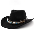 Dettaglio della fascia con perle turchesi e anelli di rame su cappello in camoscio nero - M (56-58cm) / Nero