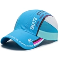 Sky blue quick-dry breathable baseball cap with geometric patchwork and mesh panels - Adjustable / Lake Blue