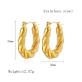 Golden twisted texture C-shape stainless steel hoop earrings with size dimensions - Gold LE3487