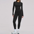 Zwarte yogaset voor dames met top met lange mouwen en sportlegging met hoge taille - S / Premium Zwart