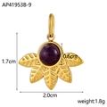 Detail view of gold stainless steel sun pendant with purple stone, size 2.0x1.7cm, 1.8g - Flower Leaf Gold With Purple Stone (AP41953B-9)