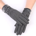 Women's warm dark grey winter gloves with faux fur trim and bow detail - Leather Bow Style / Gray