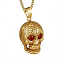 Collana teschio gotico dorato con occhi in pietre rosse e dettagli in metallo - Oro