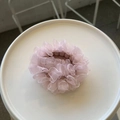 Chiffon scrunchie in light pink with elegant pleated texture on white ceramic plate - Mesh Scrunchie / Lotus root pink