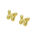 Macro shot of gold bubble W letter earrings with a polished glossy metallic finish - Letter W (DE240728-W)