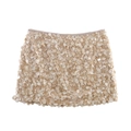 Detailed close-up of champagne sequin mini skirt with shimmering layered fabric texture - XS / Champagne