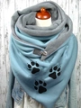 Blue and grey warm fleece button scarf featuring black animal paw print patterns - 32-Blue Grey Paw Print