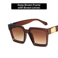 Retro square oversized sunglasses in dark tea amber frame with gradient brown lenses - Dark Tea Frame Tea Lens