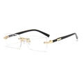 Frameless rectangular fashion sunglasses with gold C-hinge and transparent clear lenses - C11-Transparent Lens