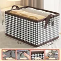 Extra large houndstooth foldable clothes storage box with reinforced handles for wardrobe - Super Large (50x44x32cm) / Black Houndstooth