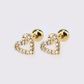 Golden heart stud earring with white zircon inlay and screw ball back fastening - Gold Large Heart