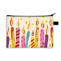 Off-white makeup bag with colorful hand-drawn birthday candles and black zipper closure - Hand-drawn Birthday Candles Style (08)