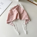 Pink floral silk headscarf with white lace edges for hair styling and accessory - Daisy Pink Lace Headscarf