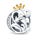 Silver letter S charm with a golden crown and sparkling zircon stones for DIY bracelets - Letter C