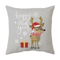 Grey Christmas pillowcase with cute reindeer and happy new year text print - Style 15 / 18x18 Inch