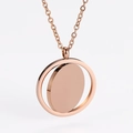 Close-up of a rose gold spinning circle pendant on a 304 stainless steel chain necklace - Rose Gold