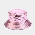 Metallic bright pink fisherman bucket hat with glossy reflective finish and foldable design - Glossy / Glossy Pink Reversible