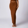 Gonna midi in maglia color caffè a vita alta che mostra una silhouette attillata ed elegante - Taglia S / Marrone acero