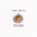 Macro detail of a 16mm gold sun face pendant with silver frame and metal texture - Sun Face Shape (Style 9)