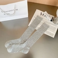 Grey ribbed knit mid-calf socks with vintage ballet aesthetic and slimming fit - Flat Ribbed Style / Gray