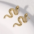 Minimalist gold snake stud earrings in polished stainless steel for a sleek metal look - Gold