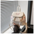 Detail of mini white backpack featuring red cherry prints and pink butterfly embroidery - Butterfly Embroidery (Cherry) / Cherry