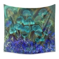 Macro view of psychedelic mushroom tapestry with deep blue and fluorescent green prints - Zj422-15