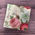 Floral paper napkins featuring vintage botanical roses and butterfly on wood background - Hazy Large Flower