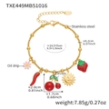 Gold stainless steel charm bracelet featuring strawberry, cherry and chili pendants detail - Gold Cherry Bracelet (TXE449-16.5+5cm)