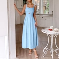 Abito lungo blu con spalline sottili e ritaglio in vita per un look estivo elegante - M / Blu