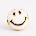 DIY round charm bead with white enamel finish and golden smiling face design - Round Smile-White