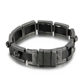 Bracciale punk teschio in acciaio inossidabile con finitura vintage e cinturino nero - Stile Teschio Invecchiato Retrò (KB79350-BD)